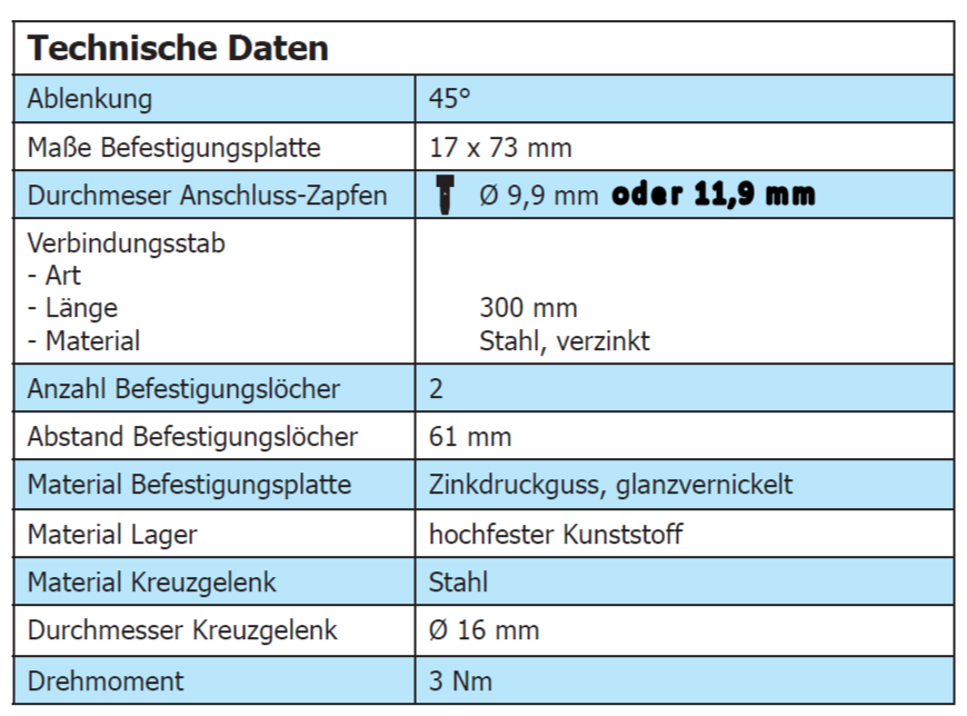 17x73 mm 45 Grad Gelenklager